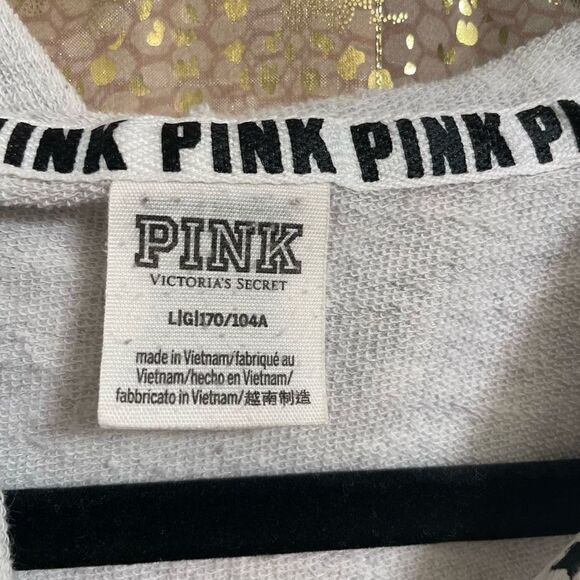 PINK Victorias Secret Gray Black White Stripe Full Zip Hoodie, L flawed - Picture 3 of 6